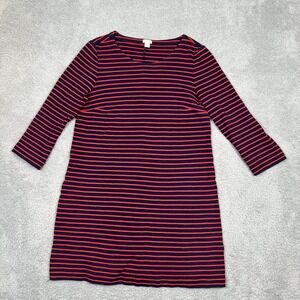 J.CREW Womens Navy Blue Red Striped Knit Shift Dress 3/4 Sleeve Nautical Size‎ M